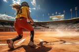 Fototapeta  - Softball Baseball. team sport with a ball, Fast pitch, Slow pitch, An energetic game of bat and ball, glove. Teamwork, sportsmanship, Entertainment on the outside