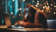 Orangutan looking at a computer