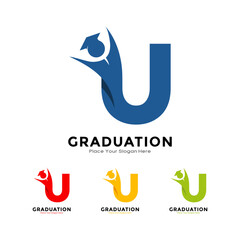 Wall Mural - Letter U graduation with cap. Vector logo design. Suitable for business, education, initial name, poster and label