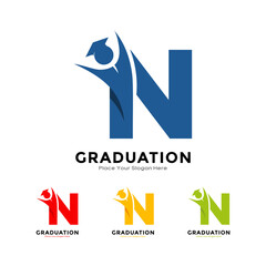 Wall Mural - Letter N graduation with cap. Vector logo design. Suitable for business, education, initial name, poster and label