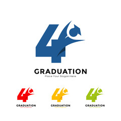 Wall Mural - Number 4 graduation with cap. Vector logo design. Suitable for business, education, initial name, poster and label