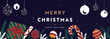 プレゼントやキャンディー、オーナメントで飾られたクリスマス背景バナーテンプレート（青）　Christmas background banner template decorated with presents, candies and ornaments (blue)
