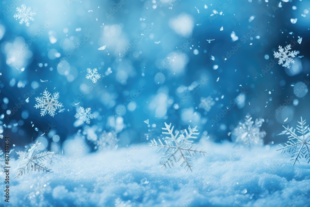 blue winter background made of snowflakes flakes. New Year card ...
