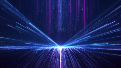 Wall Mural - Blue particle stripes flow, beautiful blue particle lines grow, elegant particle light background.
