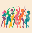 Plénitude en Mouvement : Silhouettes de Danse Inclusive des Femmes du Monde, Vecteur modifiable, explosion de couleurs
