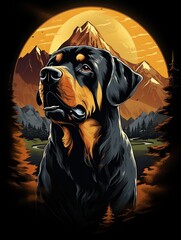 Wall Mural - illustration design of a dog on the black background AI Generative