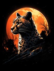 Wall Mural - illustration leopard on the black background AI Generative