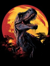 Illustration Scary Tyrannosaurus Rex On The Black Background AI Generative