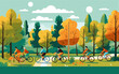 Illustration of a group of people riding bicycles in the countryside,created with Generative AI tecnology.