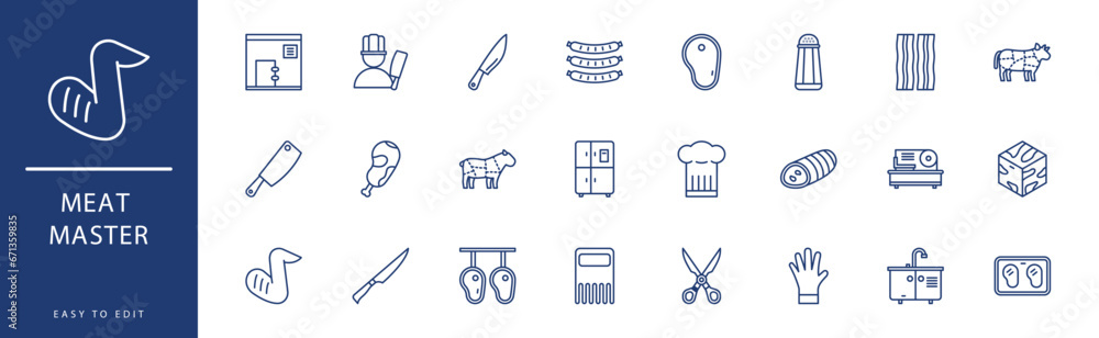 Meat Master icon collection. Containing Butcher, Butchery, Chef Hat ...