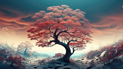 Wall Mural - landscape with tree