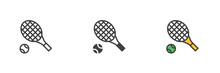 Tennis Racket And Ball Different Style Icon Set