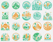 Éléments graphiques autour des Villes Vertes : icônes et pictogrammes Urbains, Vectoriels Éco-Friendly, éco-city, ville durable, Vecteur modifiable