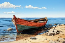Hand-drawn Boat Illustration Seaside Background Artist