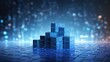 © LELISAT - Rising momentum of data intelligence. Big data and Ai core data concept image. Dark and light metallic blue block stacked and rising