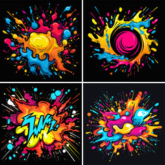 Sticker - explode ethnicity splashing burst explosion destruction ink rainbow spray falling dye fantasy