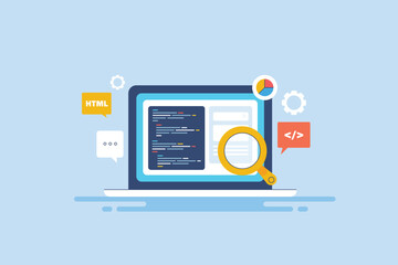 Wall Mural - source code writing script software development programming language on laptop screen, information t