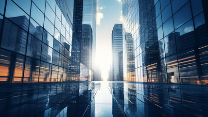 Wall Mural - glass windows of office buildings in economic cities