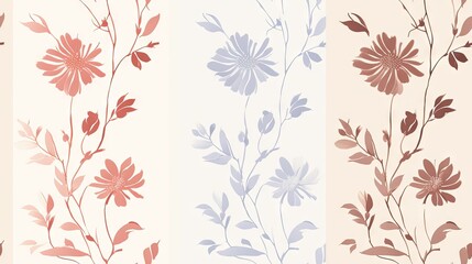   three floral wallpapers in different shades of pink, red, and blue, with leaves and flowers on them.  generative ai