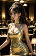 Beautiful sexy lady in elegant dress posing in luxury casino. Fashion shot.