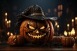 Pumpkin carving logo mockup Halloween theme spooky