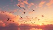 A sky alive with the rapid movement of swallows, their synchronized flights creating patterns against the sunset.