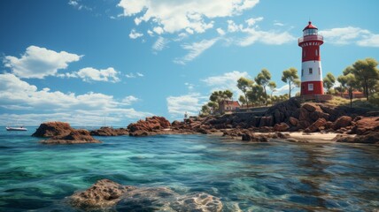 Wall Mural - A beautiful lighthouse against a blue sky and sea