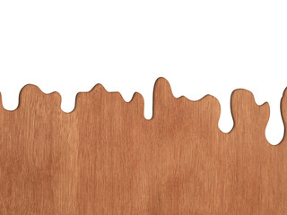  White liquid or water droplets flowing down, on brown  wooden wall. Complete with shadows for interior design and shop front design.