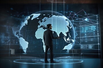 Aufkleber - Holographic man virtual presentation to a global audience, Project charts, and key performance, Hologram, generated AR equipment,