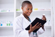 © D Theron/peopleimages.com - Happy black woman, pharmacist and tablet for inventory inspection or checking stock at the pharmacy. African female person in medical healthcare with pharmaceutical product or checklist on technology