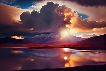 Wall Mural - Iceland landscape with mountains and valley at sunset. Generative AI Art. Beautiful view with volcanic mountains.