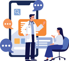 Wall Mural - Hand Drawn Doctor and patient characters with smartphone in online medicine concept in flat style