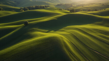  geometric abstract shapes of green meadows
