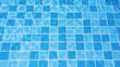 © HN Works - Swimming pool top view close-up. Pool water surface background with copy space. Texture of square mosaic blue tiles in a spa wellness center. Drain grids for water in the pool.