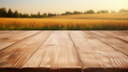 Leinwandbilder - The empty wooden brown table top with blur background of farm and barn. Exuberant image.