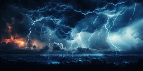 Wall Mural - bright lightning that lit up the dark night sky during an electrical storm. thunderstorm concept by 