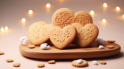 Aufkleber - Board with tasty cookies for Valentine's Day celebration on light background, closeup