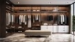 © HN Works - 3d rendering, 3d illustration - Modern Wardrobe Design. Suitable for interior walk in closet or Fitting Room Design. Using wooden material and marble flooring.