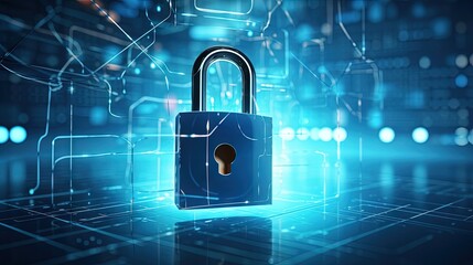 Aufkleber - Abstract technology cyber security privacy world protect information network concept padlock protection digital network internet link on hi tech blue future background