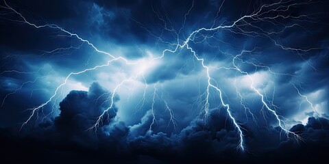 Wall Mural - bright lightning that lit up the dark night sky during an electrical storm. thunderstorm concept by 
