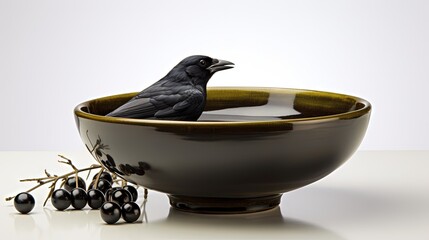 Aufkleber - Olive oil in a crow bowl on a white background
