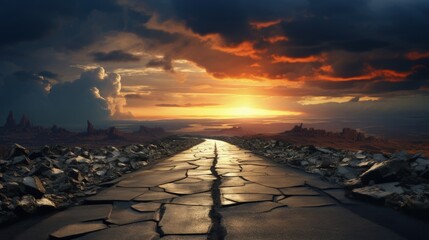 Sticker - Asphalt road and sky clouds landscapes at sunrise