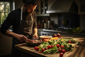  Man Preparing and Sharing Vegan Meal in Modern Kitchen 