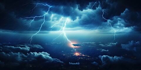 Wall Mural - bright lightning that lit up the dark night sky during an electrical storm. thunderstorm concept by 