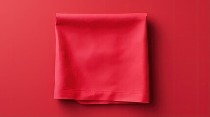 Wall Mural - top view with red empty kitchen napkin isolated on table background. Folded cloth for mockup with copy space, Flat lay. Minimal style.