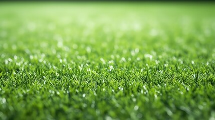 Poster - Artificial green grass with white stripe of soccer field. White line on green grass a field of play. Fake Grass used on sports fields for soccer and football. Closed-up of artificial grass background