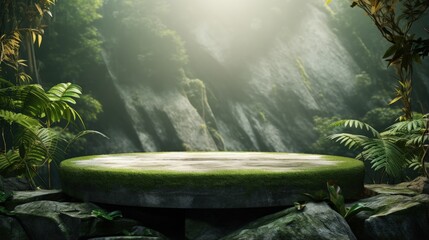 Aufkleber - Stone platform in tropical green forest for product presentation. 3d rendering