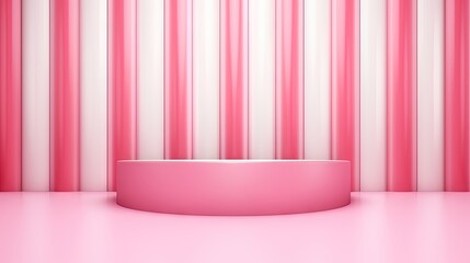 Poster - Striped candy pink studio backdrop with empty space for your content