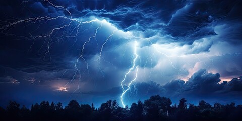 Wall Mural - bright lightning that lit up the dark night sky during an electrical storm. thunderstorm concept by 