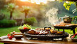  BBQ food party summer grilling meat in the afternoon of weekend happy party